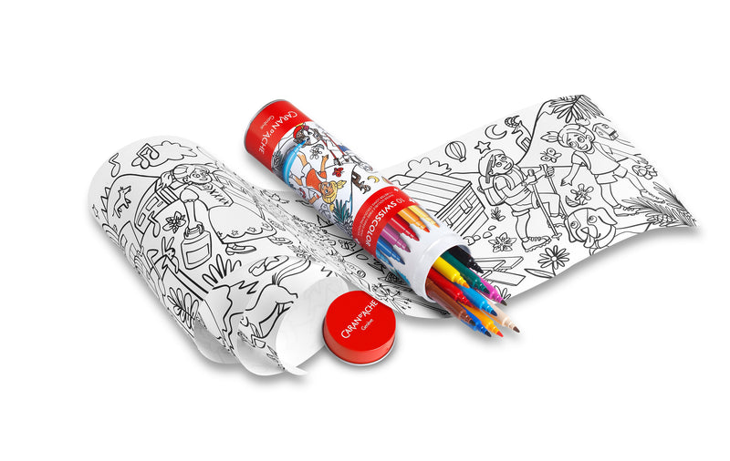 10 Marcadores de Fibra Swisscolor estándar + Póster sobre el tema de Suiza en Tubo de metal